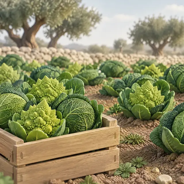 Cavoli romaneschi e verze in campo