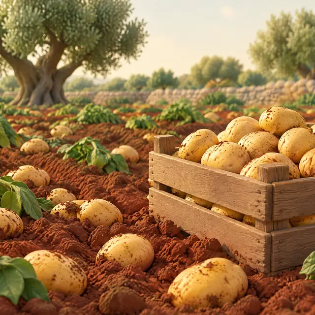 Patate novelle appena raccolte su terra rossa